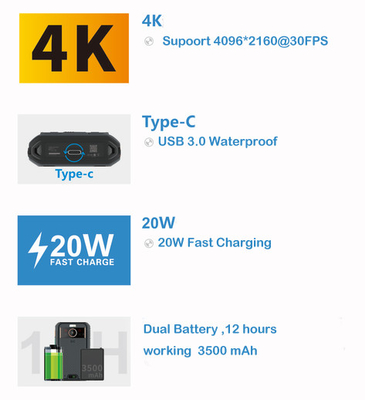 Hoge bitrate 256kbps-8Mbps 5G body camera met 13 miljoen pixels achtercamera