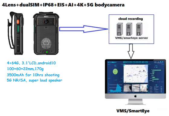 Hoge bitrate 256kbps-8Mbps 5G body camera met 13 miljoen pixels achtercamera