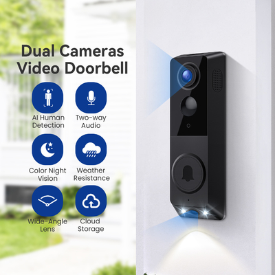 Nachtzicht Dubbele camera deurbel tweerichtings audiocommunicatie geavanceerde AI menselijke herkenning