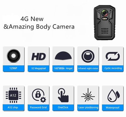 4G GSM Live Body Worn Camera Ambarella A12 de Greep van het spaanderwachtwoord