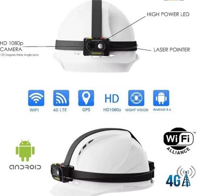 4000mAh batterij ingebouwd Live Video Two Way Talk Hardhat met Cap Lamp Spotlight en GPS functie ondersteuning